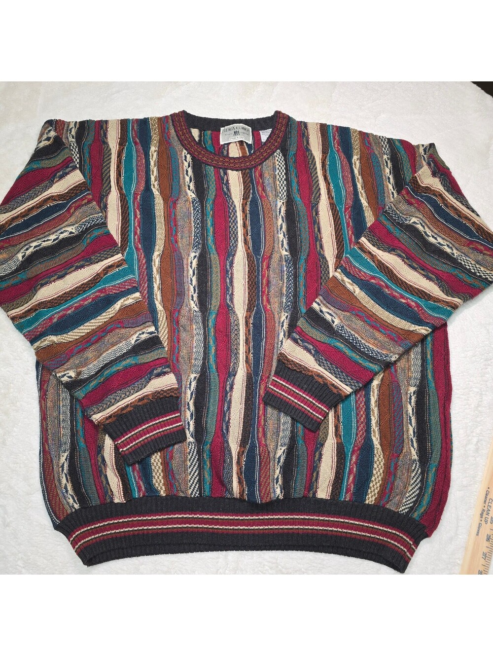 Vintage 90s Idea Uomo 3D Knit Sweater Men's XL Coogi Style Multicolor Striped